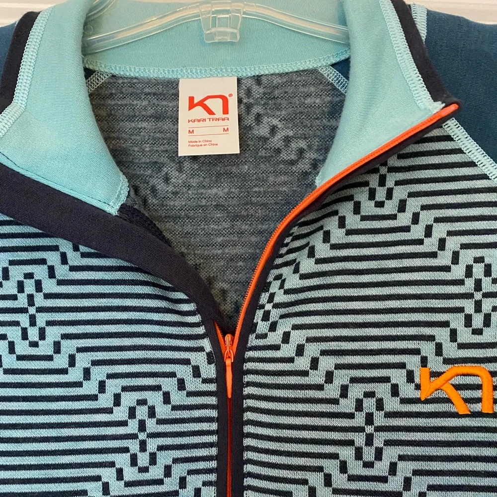 Kari Traa Teal and Navy Rhett Quarter Zip Wool Top Sz M - Picture 2 of 4